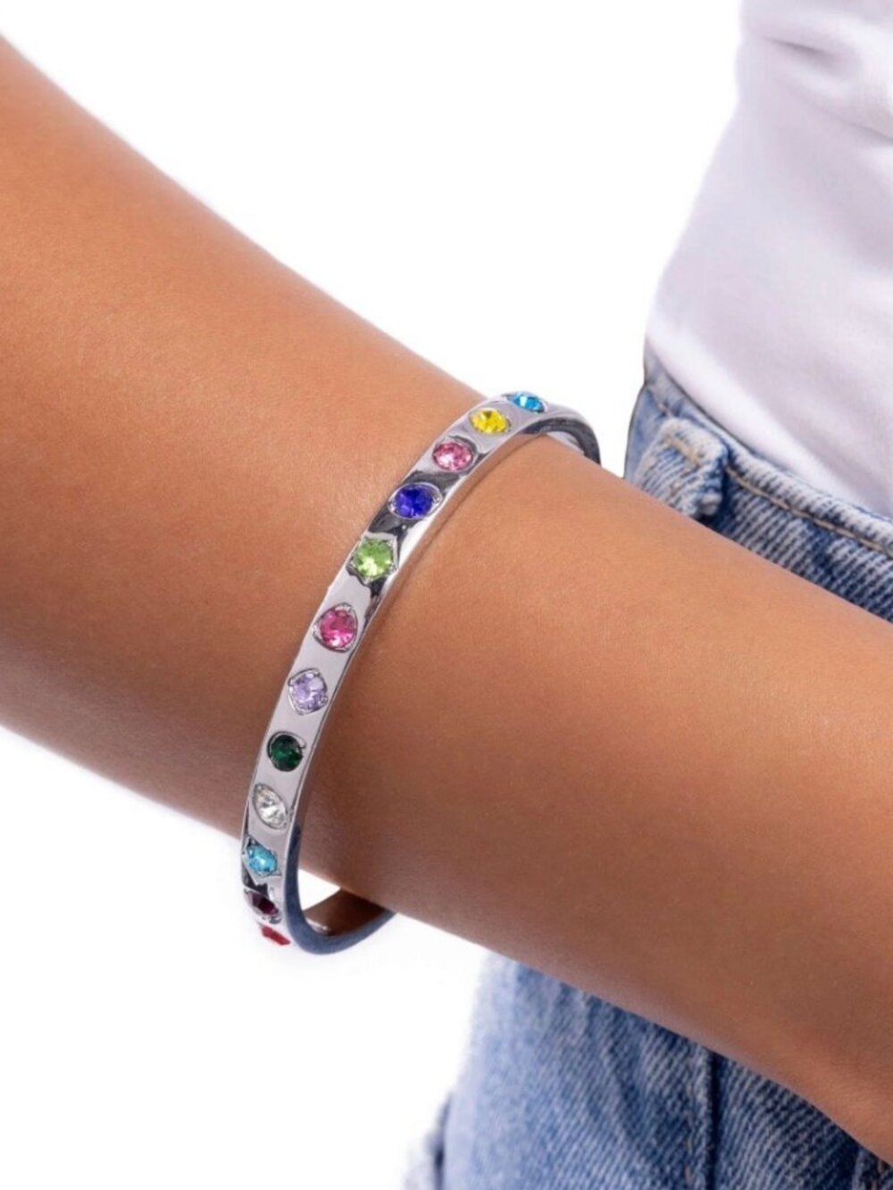 Silver Tone Cuff Bracelet Multicolor Statement Jewelry
